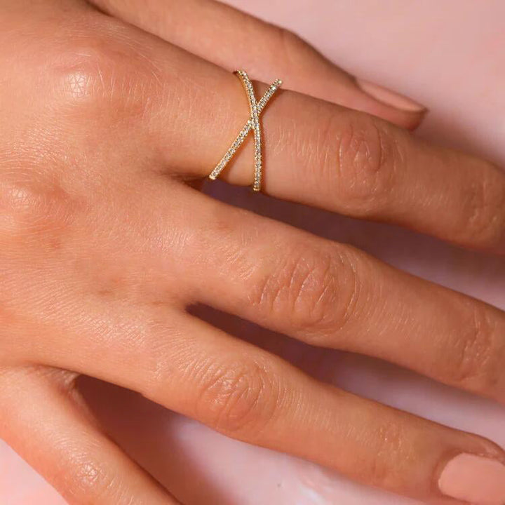 Ria Gold Diamond Cross Ring